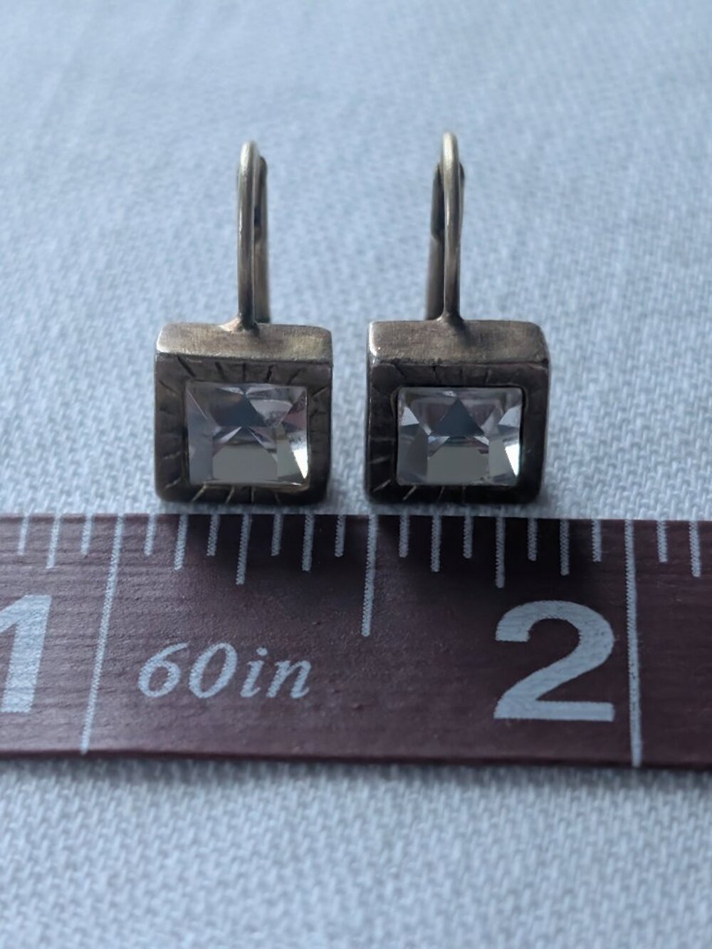 Square Gold-toned Patina CZ Earrings Pierced